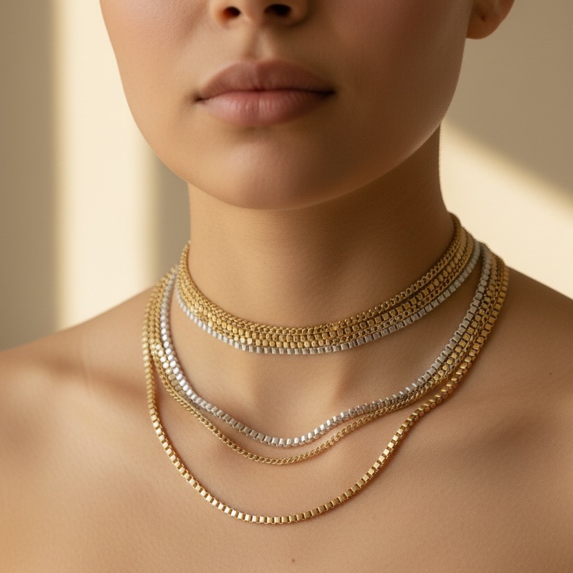 Elegant Gold And Silver Layered Choker Necklace - New